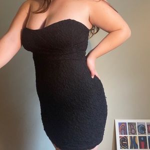 Lace black body con dress